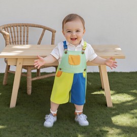 Mialoley Toddler Boy Girl Overalls Shorts Contrast Color Sleeveless Striped Overalls Suspender Shorts Romper Summer Clothes (Light green, 18-24 Months)