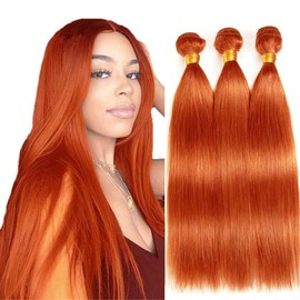 Peenoll 14 16 18 inch Orange 350 Yaki Wave Bundles Human Hair Brazilian Remy Yaki Wave Bundles Unprocessed Soft Sewn In Hair for Black Women with Double Weft