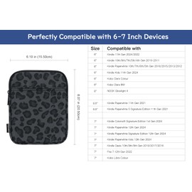 Dadanism 6-7 Inch Padded Sleeve for 7" Kindle Colorsoft Signature Edition and All-New Kindle Paperwhite, Protective Sleeve Pouch Bag Carrying Case for 6" K-indle/K-indle Oasis/Kobo E-Reader, Leopard