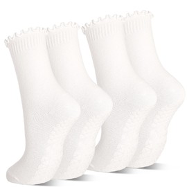 ARERWA Non Slip Yoga Socks Women Pilates Socks Anti Skid Socks 2 Pairs for Lady Home Workout Barre Ballet Dance UK 4-7(white*2)
