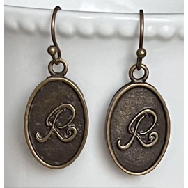 Bronze Dangle Initial R Earrings. Jewelry Earrings for Women #3298FE70