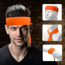 ONUPGO 18Pcs Orange Headband, Sports Sweatband Headbands for Men Women, Adjustable Ninja Headband Karate Head Ties, Workout Head Band for Tennis, Running, Tennis, Yoga, Soccer