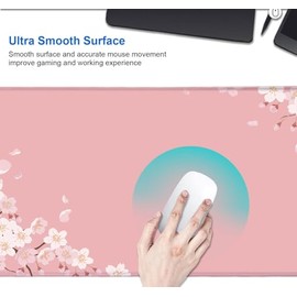 IMAYONDIA - Alfombrilla de escritorio japonesa rosa con diseño de flor de cerezo grande para juegos, base de goma antideslizante para mujeres, alfombrilla de escritorio para el trabajo, juego, oficina