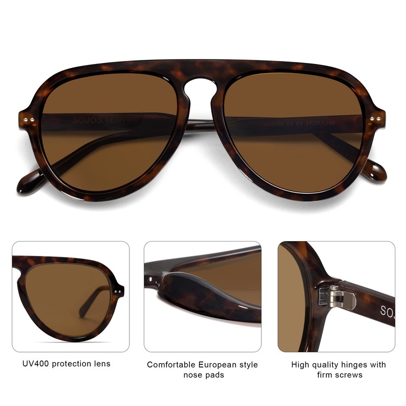 SOJOS SJ2255 - anteojos de sol estilo aviador retro para