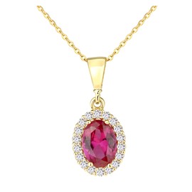 Old English Jewellers 9ct Yellow Gold Ruby Oval Cluster Pendant Necklace & 18 inch Chain