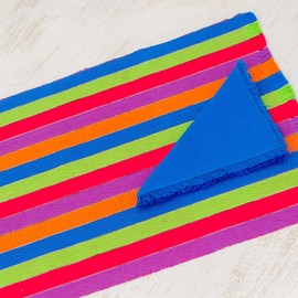 NOVICA Artisan Handmade Cotton Placemats and Napkins Multicolored Striped Guatemala Tableware Linens Rings 'Harvest Trails'(Set of 6)