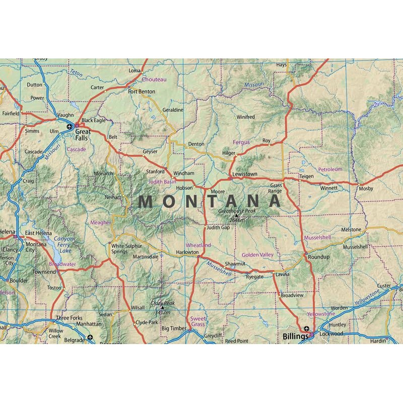 Tiger Moon Montana, Idaho and Wyoming Physical Map - 16.5