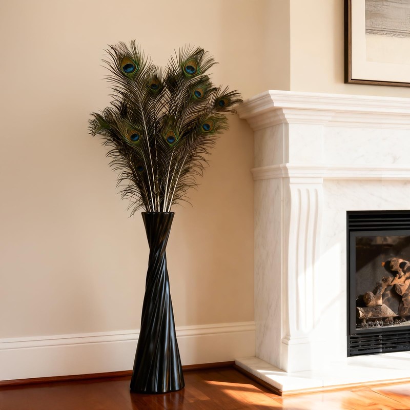 Tall Black Floor Vase 23.6″ – Glossy Twisted Resin Decorative