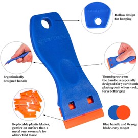 SOVYOULIVE Plastic Razor Blade Scraper, 2 Pack Razor Scraper with 120 Pcs Razor Blades for Removing Glue, Sticker, Decals, Tint from Car Window and Glass(Blue)