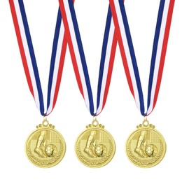 PATIKIL 2" Metal Award Medals, 3 Pcs Winner Medals with Neck Ribbon for Party Competitions Sports Adults Participation, Golden (Football Style)