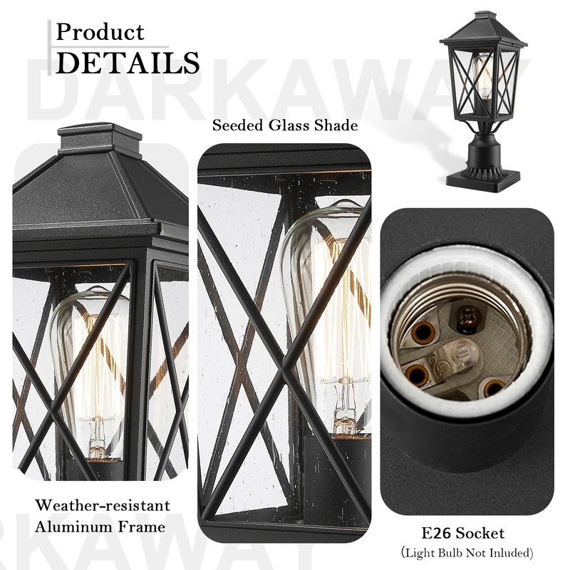 Darkaway Outdoor Post Lights, Aluminum Exterior Post Lantern Light Fixture