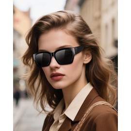 VUEECLAT Polarized Fit Over Sunglasses for Women/Men,Retro Wrap Around Sunglasses UV400 Protection,Oversized Square Sun Glasses for Outdoor Sports, Anti-Glare Driving Shades(Black)