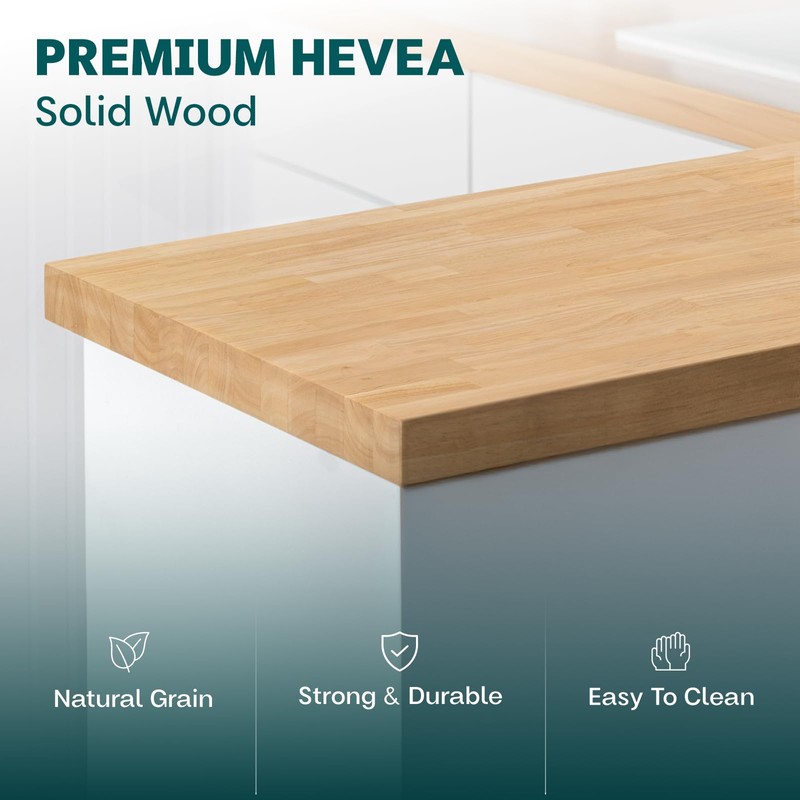 Bme Hevea Solid Wood Butcher Block Countertop, Wood Table Top,
