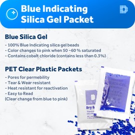 Dry & Dry 10 Gram [40 Packets] Blue Indicating(Blue to Pink) Silica Gel Packets Desiccant Moisture Absorbers - Rechargeable Silica Packets, Silica Gel, Silica Gel Packs