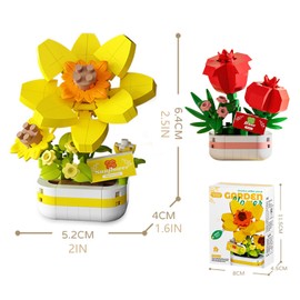 Yueser Blumen Bausteine, 2 Stück Blumenstrauß Set, Blume Konstruktion Spielzeug Sets, Wohnkultur, für Alle Altersgruppen einzigartige DIY Heimdekoration