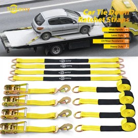 TREKASSY 4 x Heavy Duty Sets Axle Straps Car Hauler Trailer Auto Tie Down Ratchet Tow Set
