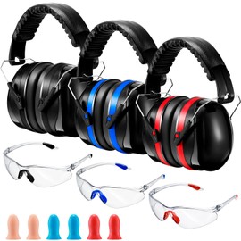 TrelaCo 3 Set 12 Pieces 28dB Shooting Ear Protection Earmuffs Ear Protection Safety Earmuffs Shooting Ear Protection Set (Including Earmuffs, Glasses, Earplug) for The Range, Shooting and Hunting