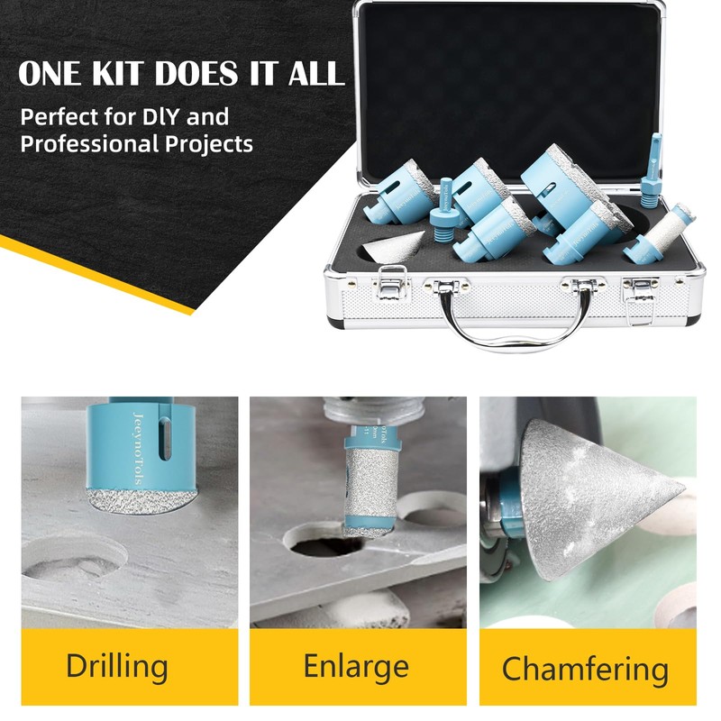JeeynoTols Diamond Core Drill Bits Set 9pcs (1",1-3/8",2",2-1/2",4" Drill Bit+2"(50mm)