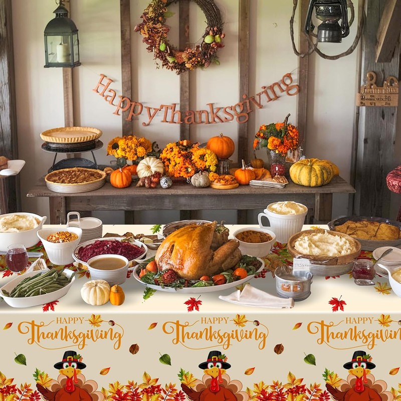 Jhfinely 3 Pcs Happy Thanksgiving Tablecloth - Turkey Fall Plastic