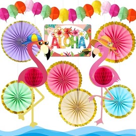 Flamingo Decoration Summer Party, Hawaii Beach Pool Party Decoration, Aloha Garden Party Decoration, Colourful Paper Hanging Decoration for Tropical Luau, Beach Party & Birthday, Summer Party
