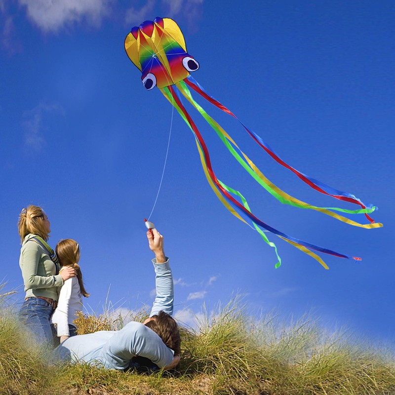 Huge Rainbow Soft Octopus Kite for Kids and Audlts- Large