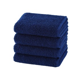 UCHINO Okubari Towels, Set of 4 Face Towels, Dark Blue, Water Absorbent, Quick Drying, Antibacterial, Odor Resistant, Lightweight, Cotton, Gift