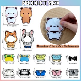 16PCS Bubuuu and Duduuu Acrylic Fridge Magnets, Detachable Magnetic Dress Up Set, Cute Reusable Refrigerator Magnets for Kitchen Office Home Decor, Interactive Magnetic Stickers