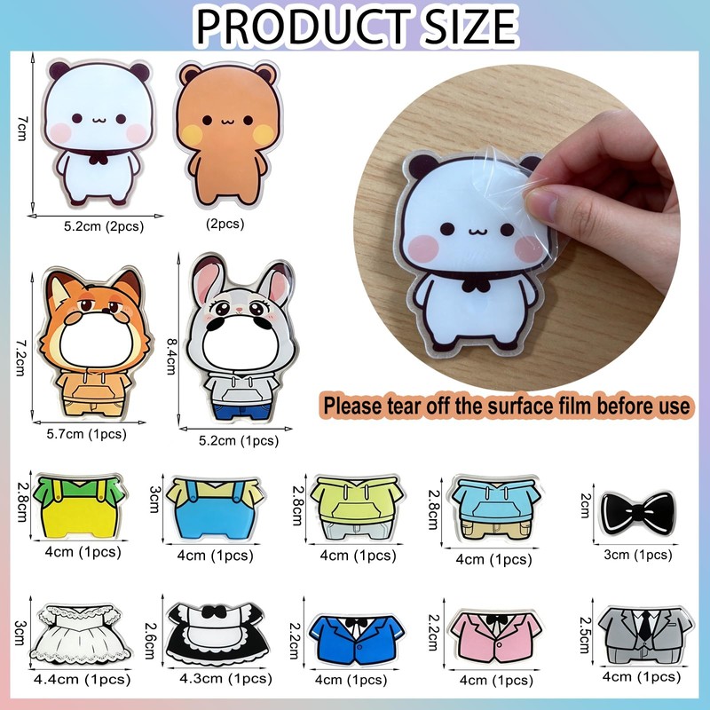 16PCS Bubuuu and Duduuu Acrylic Fridge Magnets, Detachable Magnetic Dress
