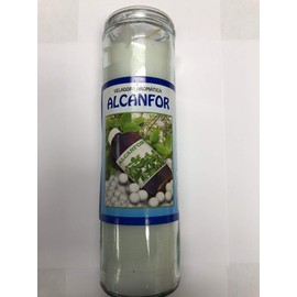 Camphor (Alcanfor) Prepared Scented White Pillar Candle in Glass