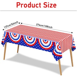 BSOMAM 3 Pack Patriotic Tablecloth, Plastic Disposable 4th of July Tablecloth Independence Day Table Cover Patriotic Themed Party Supplies for Outside, Picnic, Memorial, 108in x 54in