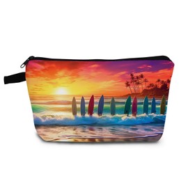 YULUENZE Sunset Surfboard Makeup Bag Cute Small Organizer Bag with Zipper Sunset Surfboard Cosmetic Bag Aesthetic Birthday Present for Women Sisters Friends -1