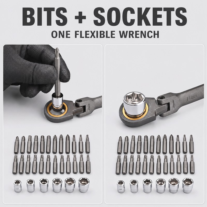 23-Piece Flexible Head Ratchet Wrench Socket & Screwdriver Bit Set