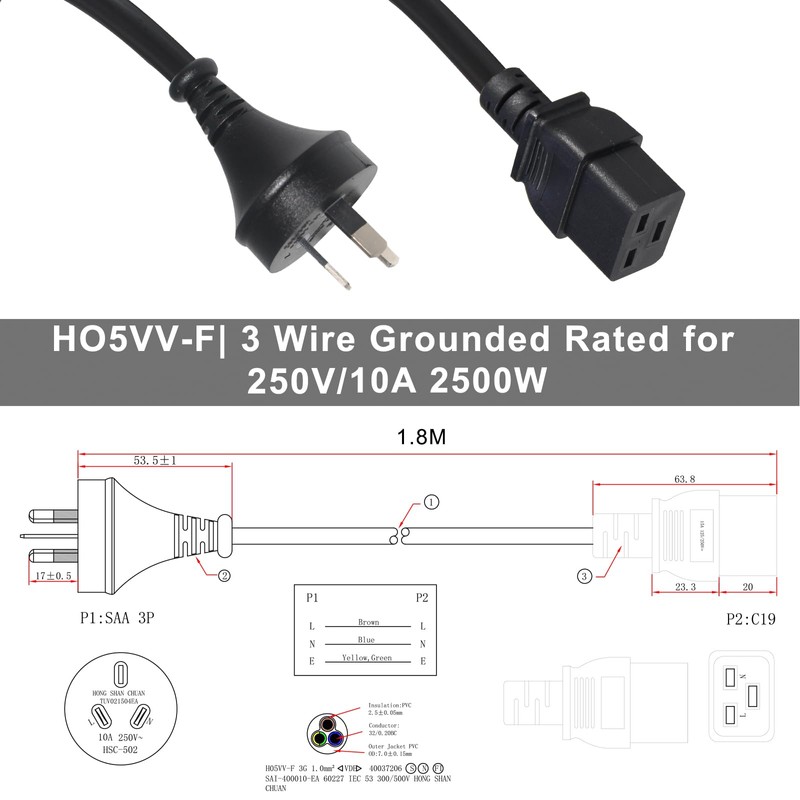 C19 Power Cord Aus 3 Point 1.8 Meter Heavy Duty
