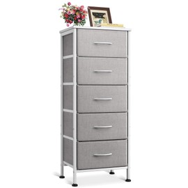 AODK Dresser for Bedroom with 5 Storage Drawers, 40" Small Dresser Chest of Drawers Fabric Dresser with Sturdy Steel Frame, Light Grey