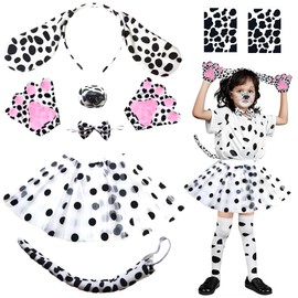 Auzlya Dalmatian Costume, Pack of 9 Girls Dog Animal Costume, Dalmatian Dog Ear Headband, Bow Tie Tail Set, Children's Dalmatians, for Adults and Children, Cosplay, Carnival Dress Up