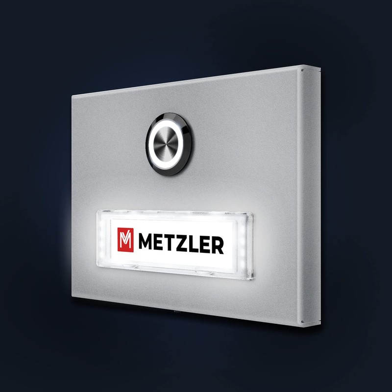 Metzler Doorbell in White, Interchangeable Name Plate, Powder-Coated in RAL