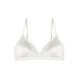 SilRiver Women's Silk Padded Bralette Deep V Wire Free Crop Top Super Soft Comfortable for Sensitive Skin, White