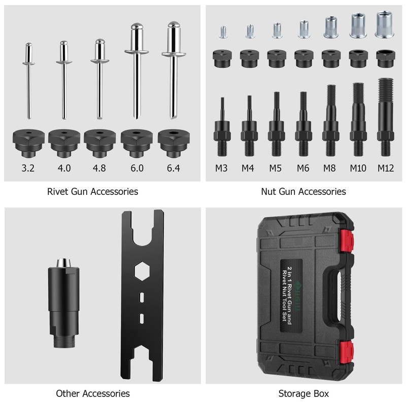 JiGiU 2 in 1 Rivet Nut Tool Rivet Gun, Professional