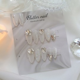 White wedding stone handmade nail tip♀ - Almond / 화이트웨딩 스톤 수제네일팁♀ - 아몬드