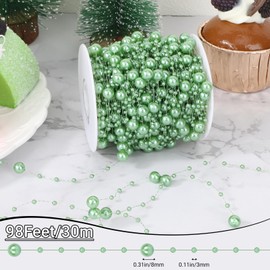 SUREAM Pearl String for Centerpiece, Green Faux Pearl Roll Beads Wire, Artificial Pearl Garland Roll Strand for Flowers Christmas Party Valentine Crafts Decoration（3-8mm）