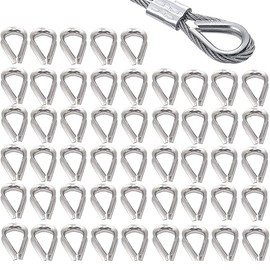 Pack of 50 Stainless Steel Thimbles, Wire Rope Thimble, 3 mm Stainless Steel, Steel Rope Thimble, 304 Stainless Steel Heart Thimble Cable, Steel Wire, for Wire Rope or Cable Thimble Rigging