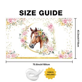 AIBIIN Horse Backdrop for Girl Western Cowgirl Birthday Baby Shower Photography Background Saddle Up Pink Floral Birthday Baby Shower Party Decorations Banner Photo Studio Props 70.8 x 43.3 inch