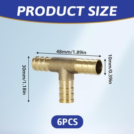 6 Stück T-Schlauchverbinder, 10mm Messing 3 Wege Schlauchtülle Fittings Schlauchverlängerung Gartenschlauchanschluss Schlauchreparatur Schlauchanschluss für Luft Wasser Gas Kraftstoff Öl Rohr