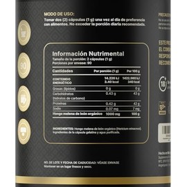 B Life Adaptógeno Hongo Melena de León 100 Orgánico 180 cápsulas