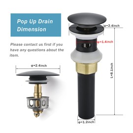 Rockgoya Bathroom Sink Drain,Drain Stopper Bathroom Sink with Overflow,Pop Up Drain Assembly with Detachable Strainer Basket,Built-in Anti-Clogging Strainer,Stainless Steel Mattle Black