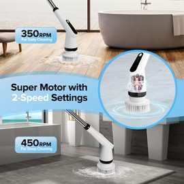 Dreazu Electric Spin Scrubber, IPX7 Electric Cleaning Brush with 7 Replaceable Brush Heads & Retractable Handle, 2-Speed Adjustable Spin Scrubber for Bathroom, Bathtub, Kitchen, Tile Floors