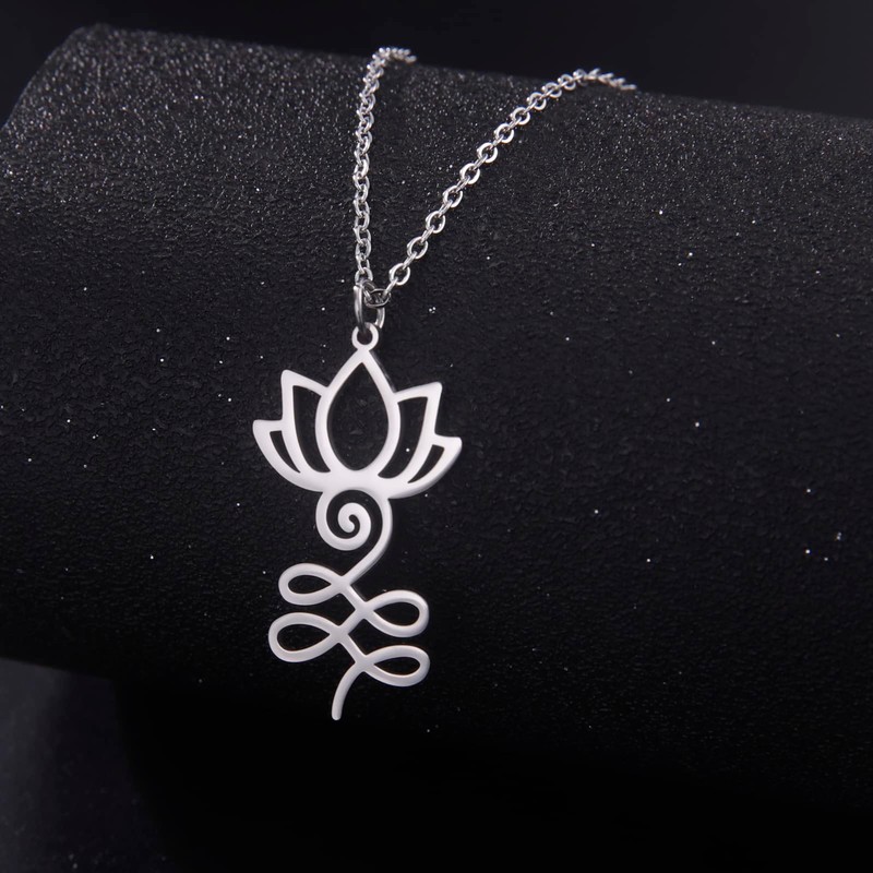VASSAGO Lotus Flower Necklace Unalome Lotus Pendant Necklace for Women