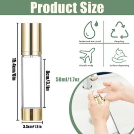 Airless-Pumpflaschenspender, transparent, leere Shampoo-Flaschen, Reise-Lotion-Behälter mit Etiketten für Foundations, Creme, Seren, Shampoo, goldfarben, 6 Stück