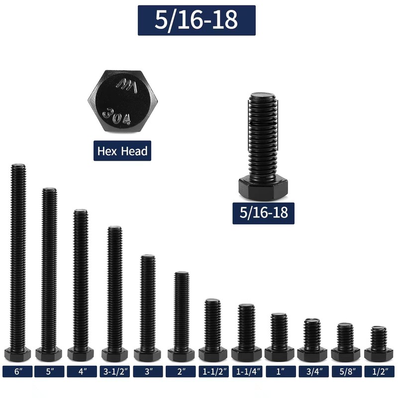 5/16-18 x 6" Hex Head Screw Bolt, 20Pcs 18-8 (304)