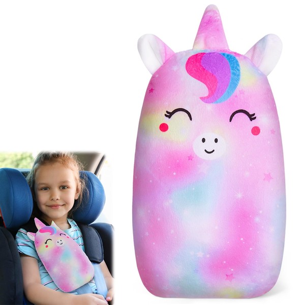 MHJY Seat Belt Pads for Kids Cute Unicorn Car Pillow Seatbelt Strap Cover Comfortable Seat Belt Covers Head Neck Support for Toddlers Girls Boys Children, Pink